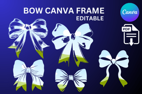 Coquette Bows Canva Frame Ribbon: Editable Digital Templates