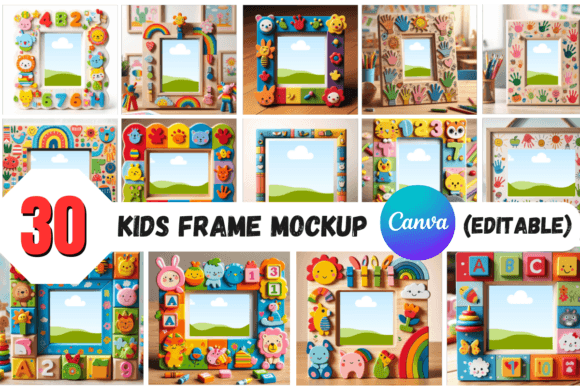 Transforming Children's Art: 30 Kids Frame Mockup - Canva Editable
